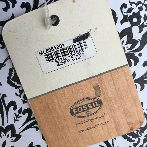 NWT : Fossil : black genuine leather classic ‘midway u zip’ utility bag handbag - Picture 10 of 10